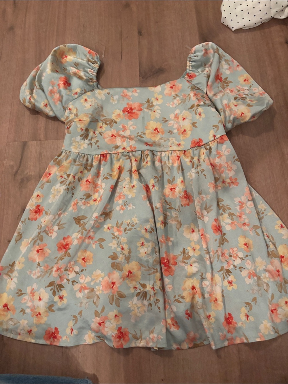 Floral Puff-Sleeve Dress in Light Blue